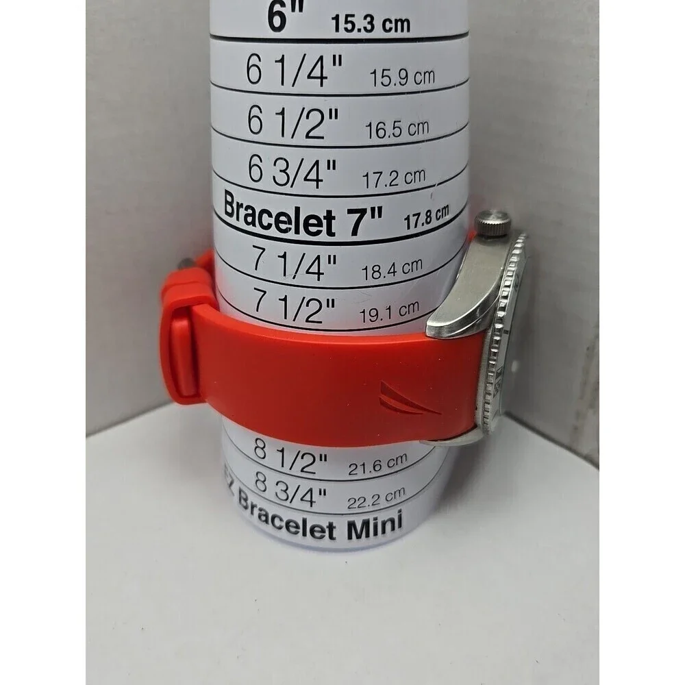 Mens Nautica N83 Finn World Watch 44mm Red Silicone Gray Quartz New Battery 50m